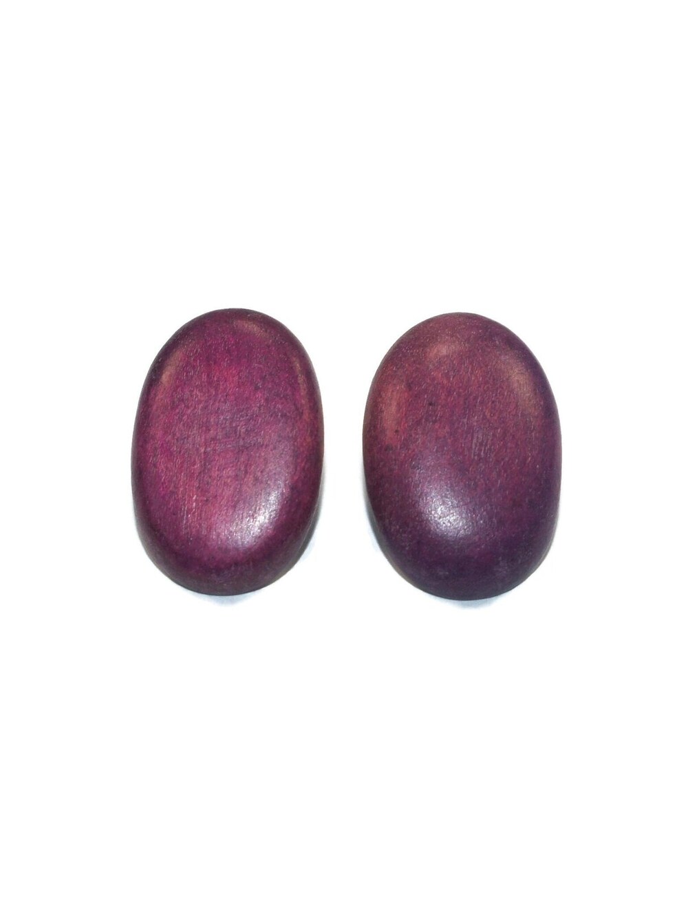 Simple Purple Oval Wooden Stud Earrings with Post Backs for Pierced Ears.